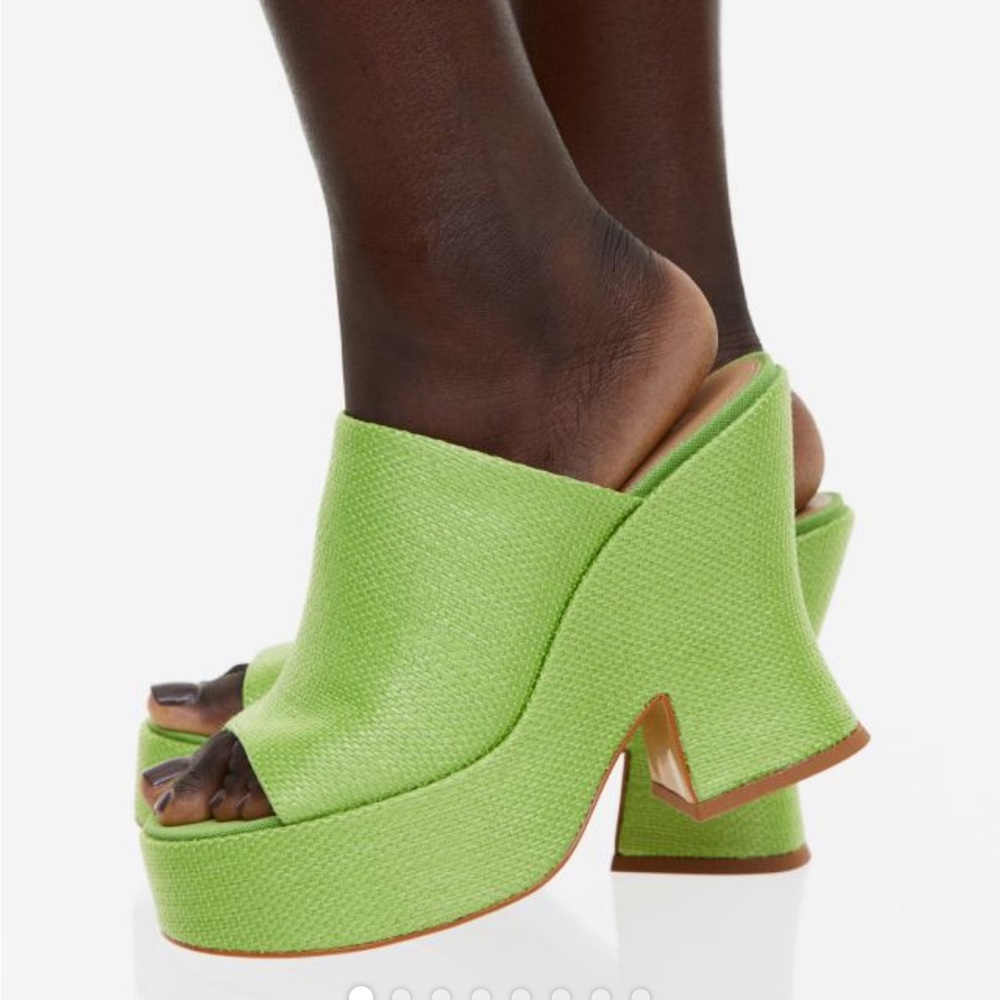 H&M Straw Platform Mules in Bright Green